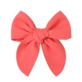 Detailed macro view of the soft coral pink plush fabric texture on a large bow hair clip - Coral Pink (24)