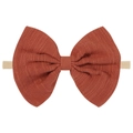 Infant nylon headband with brick red cotton linen textured bow for baby girls - Brick Red (14)