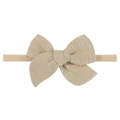 Soft nylon infant headband featuring a large apricot fabric bow with cotton linen texture - Light Apricot (32)