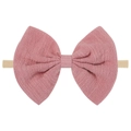 Pink textured cotton bow headband with high-elastic nylon band for baby girls - Pink (16)