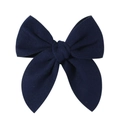 Navy blue satin bow hair clip crafted with premium textured fabric on white background - Dark Blue (16)