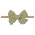 Olive green linen bow baby headband with soft high-elastic nylon band for infants - Olive Green (38)