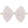 Infant nylon headband with large white textured bow made of soft pleated fabric material - White (18)