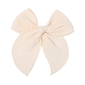 5.4 inch cream white cotton linen bow hair clip with textured fabric for kids - Cream (8)