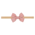 Pink ribbed bow headband for babies on a nude high-elastic nylon band with a clean white background - Pink