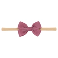 Detail of baby nylon headband with a dusty rose ribbed bow showing soft fabric texture - Dusty Pink