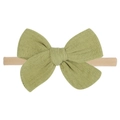 Soft avocado green cotton bow headband with seamless nude nylon strap for baby girls - Avocado Green (20)