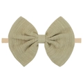 Olive green linen bow headband for infants on a stretchable nude nylon band - Olive Green (38)
