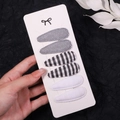 Six-piece set of black and white fabric floral BB hair clips for girls on display card - Black and White Striped (2757-6)