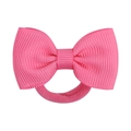 Detail of a bright pink ribbon bow hair tie made of ribbed fabric for girls and kids - Bright Pink (13)