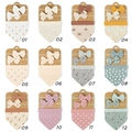 Grid display of 12 patterns of baby bow headband and bib sets in assorted floral prints - 12 Colors Mixed
