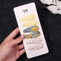 Detailed close-up of 6-piece floral embroidered BB hair clips on a display card - Yellow Green Pink Floral (2757-7)