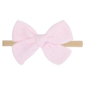 Soft pink cotton bow baby headband with highly elastic skin-tone nylon band on white background - Light Pink (24)