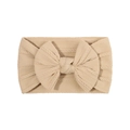 Elastic baby headband with large bow in beige ribbed knit fabric for infants - Beige