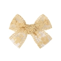 Detail of elegant beige lace hair clip with floral embroidery and bow design for girls - Warm Yellow