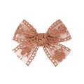 Lace bow hair clip for children featuring embroidery in vintage rust red finish - Brick Red