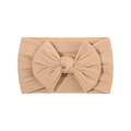 Flesh pink jacquard baby headband with elastic wide ribbing and a large sweet bow knot - Flesh Pink