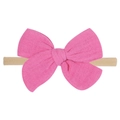 Detail of rose pink cotton bow headband showing breathable fabric texture and nude elastic band - Rose Pink (28)