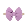Lichtpaarse baby haarband met wafelstructuur strik en zacht huidkleurig nylon elastiek - 5-Lavendelpaars