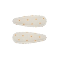 Set di due fermagli per capelli in tessuto bianco avorio con cuori arancioni e bordi a onda - Stile Cuore Bianco Sporco (1)