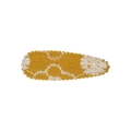 Yellow fabric BB hair clip for girls featuring white wave embroidery and scalloped edges - Yellow Wavy Line Embroidery Style (012)