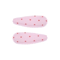 Pink fabric-wrapped drop hair clips with red heart patterns for children or girls - Pink Red Heart (2)