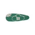 Detailed view of green fabric BB clip featuring white floral and cloud embroidery - Dark Green Embroidered Floral Style (06)