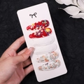6-piece set of floral fabric BB hair clips for girls on display card - Red Base Floral Lace (2757-10)