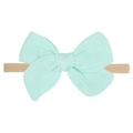 Mint green soft cotton bow headband with elastic khaki nylon band for baby girls - Mint Green (34)
