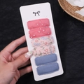 Set of 6 floral embroidery and printed rectangle hair clips on a white card - Pink Embroidery Gray Blue Style (FJ2844-6B)