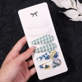 Set of 6 floral and lace fabric hair clips with vintage patterns on white display card - White Gingham Floral (2757-12)