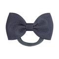 Classic dark blue ribbon bow hair tie for girls with durable grey elastic band - Grey Rope Blue Bow (23)
