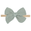 Elastic nylon baby headband with a soft sage green muslin cotton oversized bow - Sage Green (38)