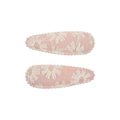 Pink fabric hair clips for kids with mesh texture and white daisy embroidery 2-piece set - Light Pink Daisy Embroidery (8)