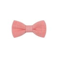 Close-up of pink fabric bow hair clip featuring a textured woven linen material - Pink (15)