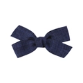 Soft navy blue cotton linen bow hair clip for infants with textured fabric detail - Navy Blue (1)