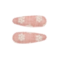Pink embroidered floral cotton linen BB hair clips for girls set of two pieces - Pink Linen Embroidery (13)