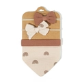 Three-piece baby gift set with bow headbands and a rainbow print triangle bib - Rust Red Rainbow Style (3)