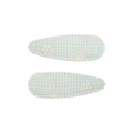 Set of two mint green checkered fabric hair clips with floral embroidery and lace trim - Mint Green Plaid Embroidery (14)