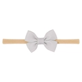 Silver grey grosgrain bow headband with soft skin-tone elastic nylon band for babies - Silver Gray