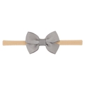 Elastic nylon baby headband with a grey double-layered grosgrain ribbon bow decoration - Gray