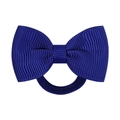 Dark blue grosgrain ribbon bow hair tie with high-elastic band for girls' ponytails - Deep Blue (37)