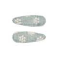 Pair of light blue fabric BB clips with white flower embroidery and wavy edges - Grey Blue Embroidery (17)