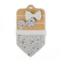 Detalle de babero floral para bebé y conjunto de diademas con lazo en cartón marrón - Estilo Floral Gris Verde Menta (7)