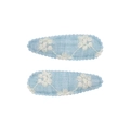 Pair of light blue fabric hair clips with delicate white flower embroidery for kids - Light Blue Embroidery (18)