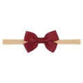 Deep red grosgrain ribbon bow headband with high-elastic nude nylon band for babies - Burgundy