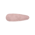 Detail of pink cotton fabric hair clip with delicate floral embroidery and wavy edges - Pink Cotton Linen Embroidered Style (6)