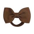 Deep brown grosgrain ribbon bow hair tie with high-elasticity rubber band for girls - Dark Brown (40)