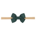 Soft nylon infant headband with a dark green grosgrain ribbon bow in a simple style - Dark Green