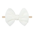 Elastic baby headband with a large white fabric bow for toddlers and newborn girls - White